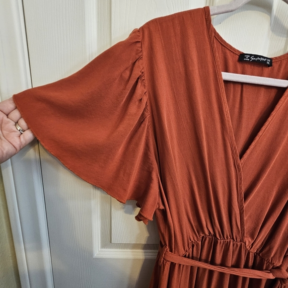 Simplee Plus Rust Orange Midi Dress Tiered Skirt 3XL - Picture 6 of 16